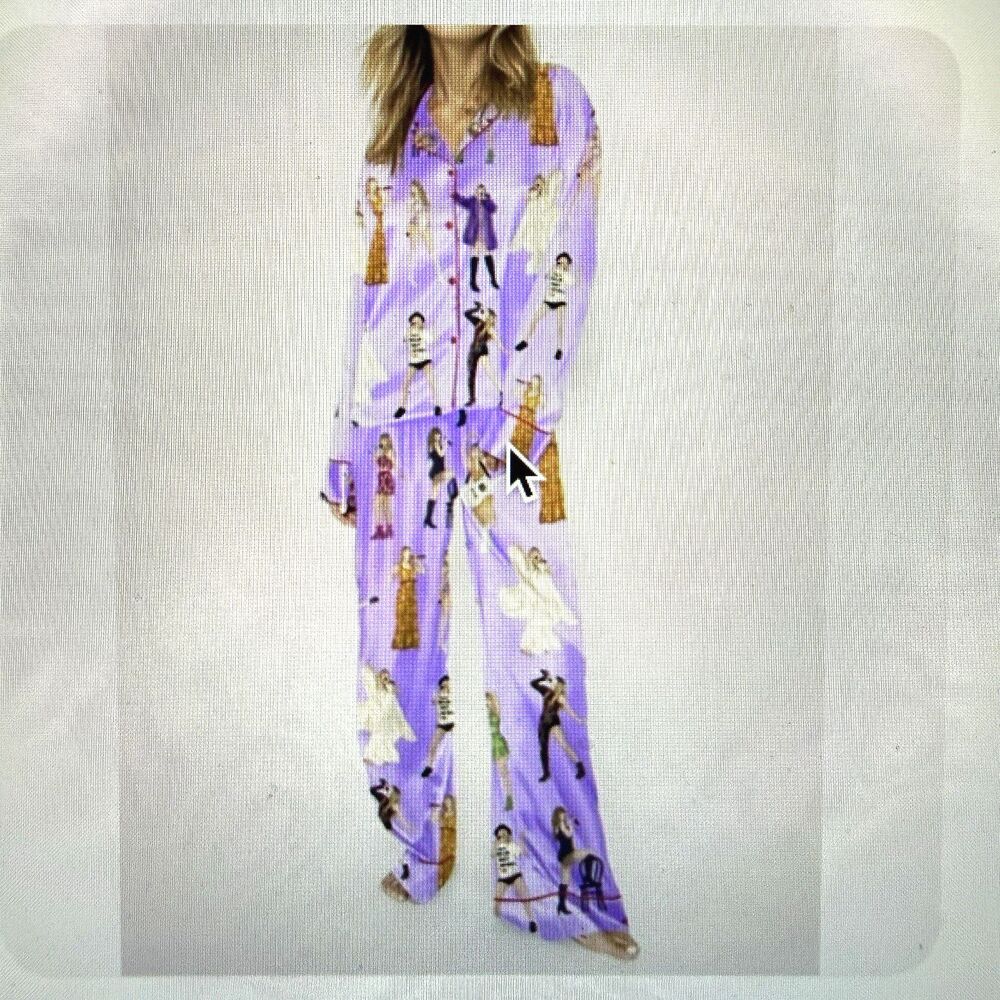 Sheshow Taylor Swift Eras Tour Satin Long Button Up Pajama Set Size S NWT